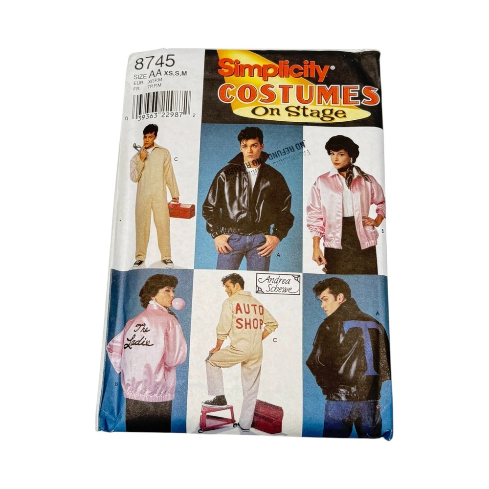 Simplicity 8745 Sewing Pattern Grease Jacket Costume Size XS S M New Uncut